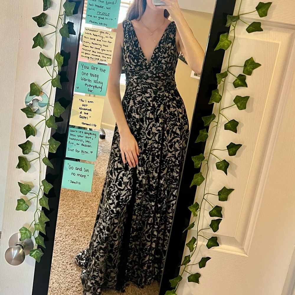 Silver Maxi Dress v-neck Betsy & Adam